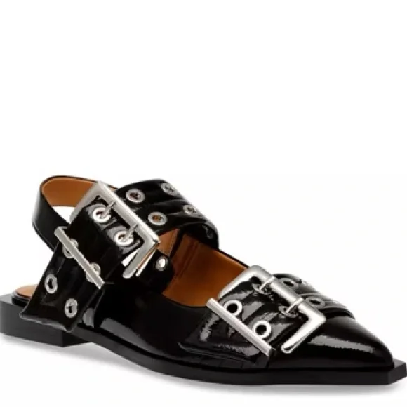 Steve Madden Graya Patent Leather Slingback Flats with Silver Buckles - Picture 4 of 7